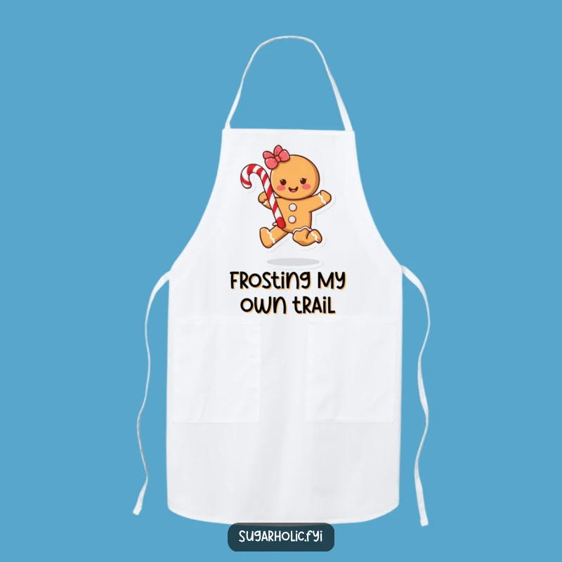 Funny Gingerbread Cookie Skipping Candy Cane Apron - Chef's Humorous Kitchenwear