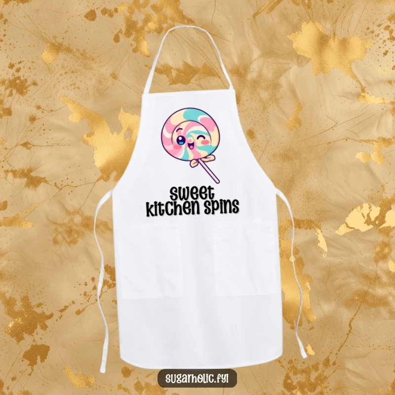 Funny Lollipop Apron with a playful lollipop character spinning with delight, a sweet and funny kitchen gift.