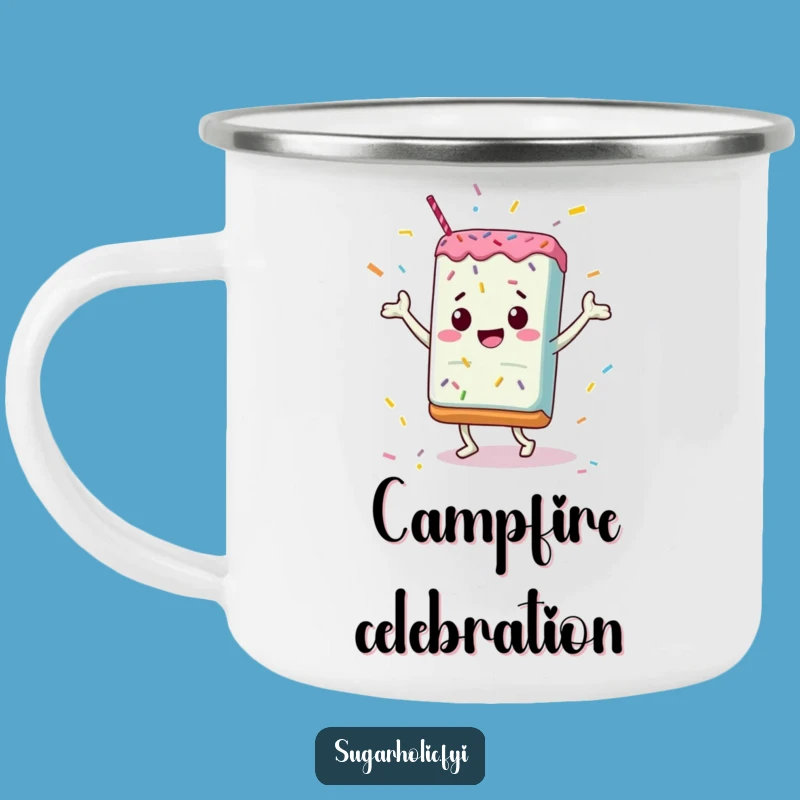 Funny Candy Bar Camping Mug: Sprinkle Dance Adventure - Sweet Outdoor Fun!