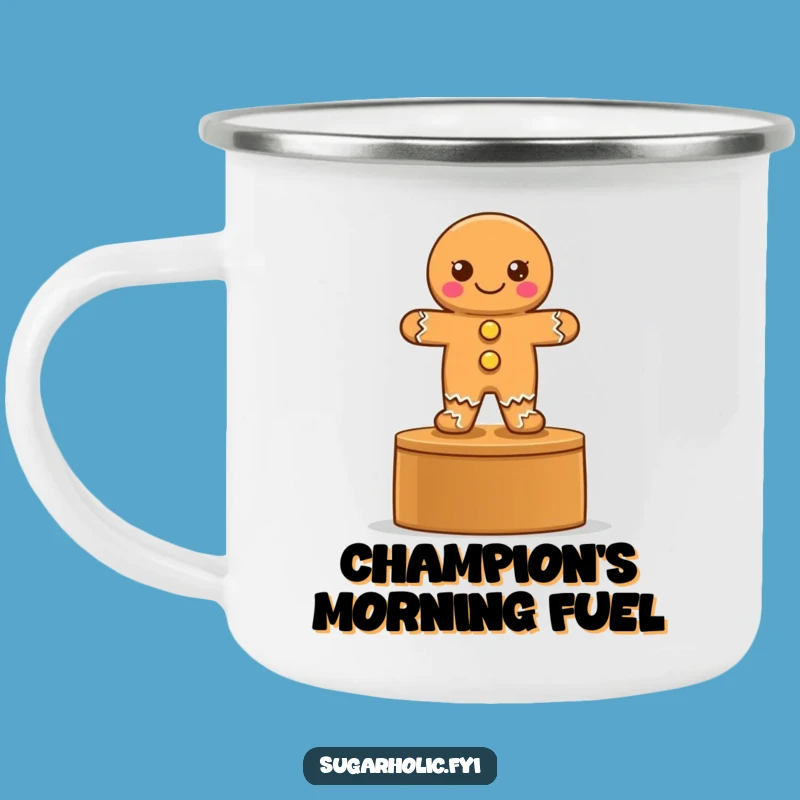 Funny Gingerbread Podium Camping Mug - Victorious Cookie Outdoor Cup, Gift