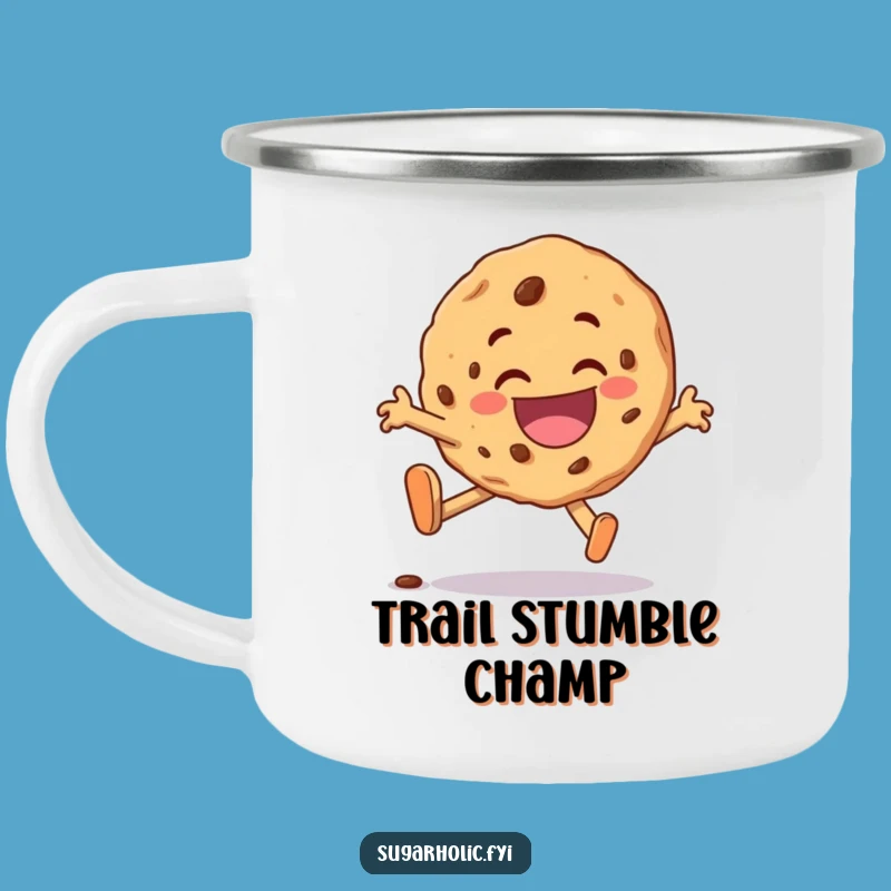Funny Cookie Trip Camping Mug: Delighted Character Enamel Cup, Perfect Funny Outdoor Gift