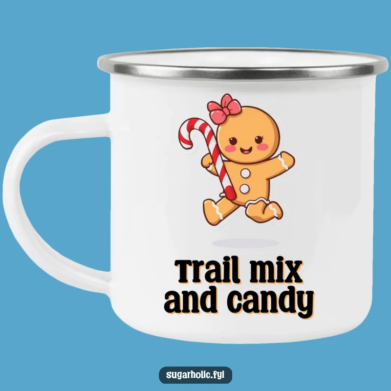 Funny Gingerbread Cookie Skipping Candy Cane Camping Mug - Adventure Ready Humor