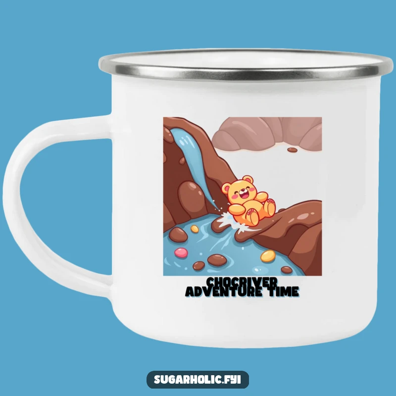 Funny Gummy Bear Camping Mug - Durable Chocolate River Enamel Cup, Hilarious Outdoor Gift