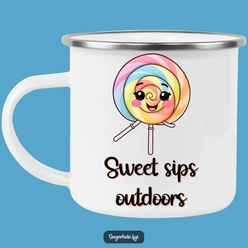 Funny Lollipop Camping Mug: Sip Your Drink with Spinning Character Delight Outdoors