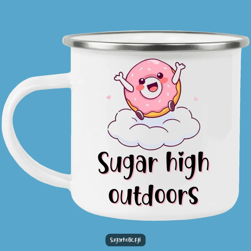 Funny Doughnut Cartwheel Camping Mug: Adventure Cartoon Character Fun, Outdoor Gift