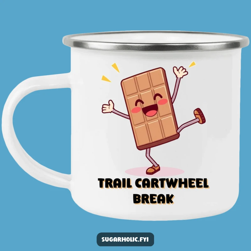Funny Chocolate Bar Cartwheel Camping Mug: Energetic Companion for Thrilled Adventures