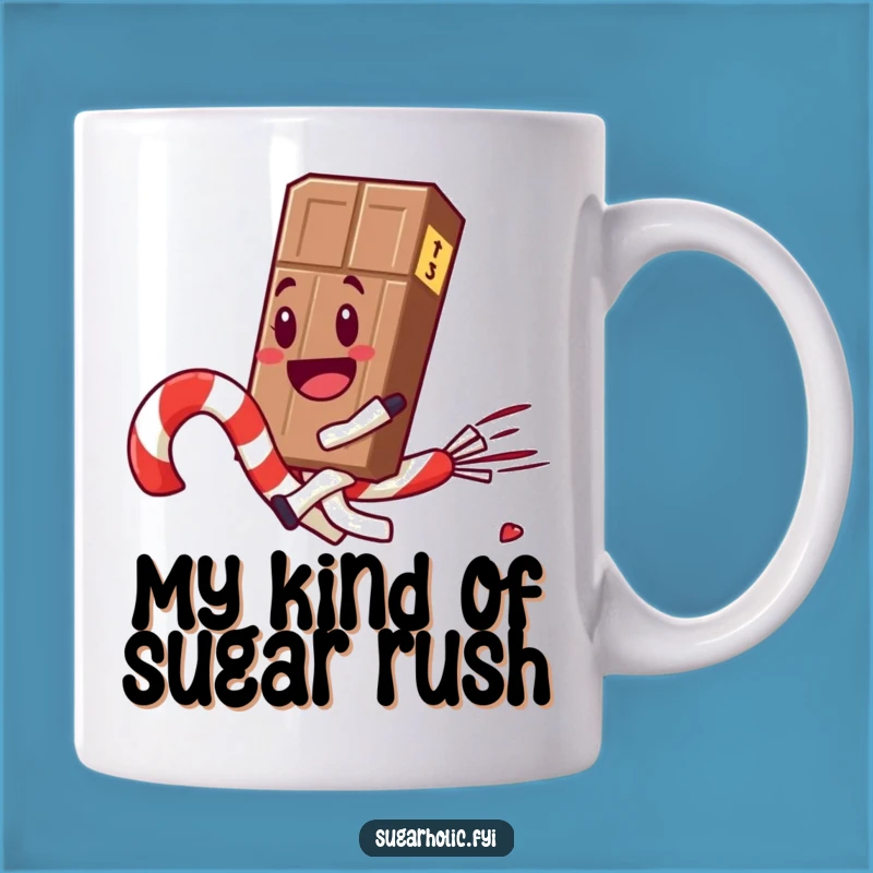 Funny Chocolate Bar Riding Candy Cane Mug: Hilarious Treat Gift!