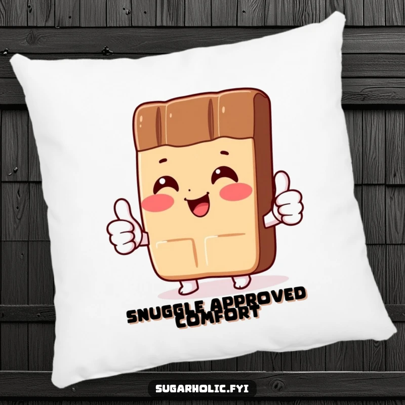 Funny Pillow: A soft cushion featuring a blushing chocolate bar character giving two thumbs up, adding comforting sweetness.