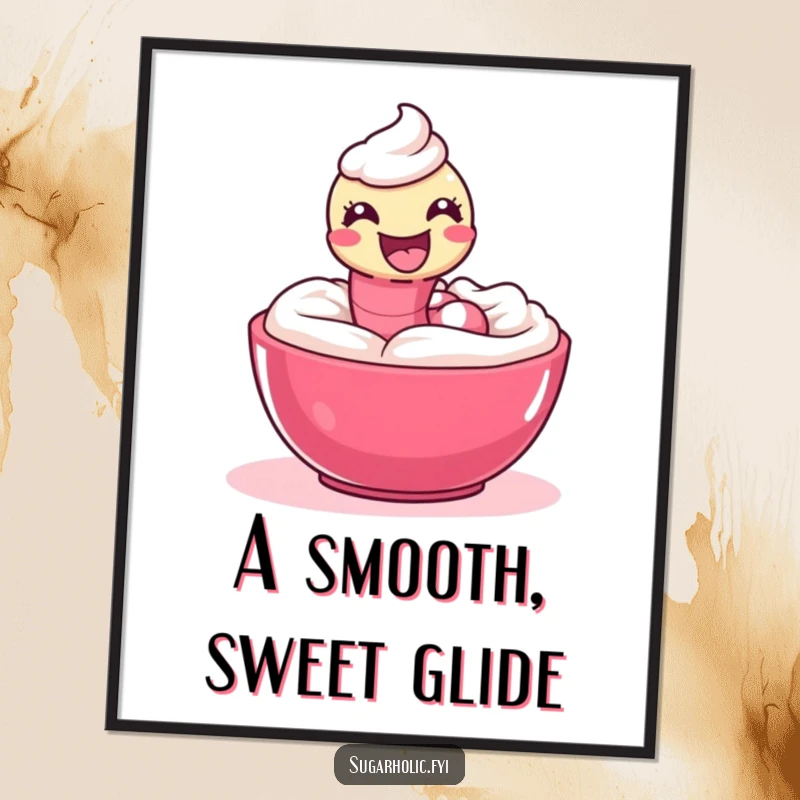 Funny Digital Art Print of a delighted gummy worm playfully slithering through icing, capturing sweet joy.