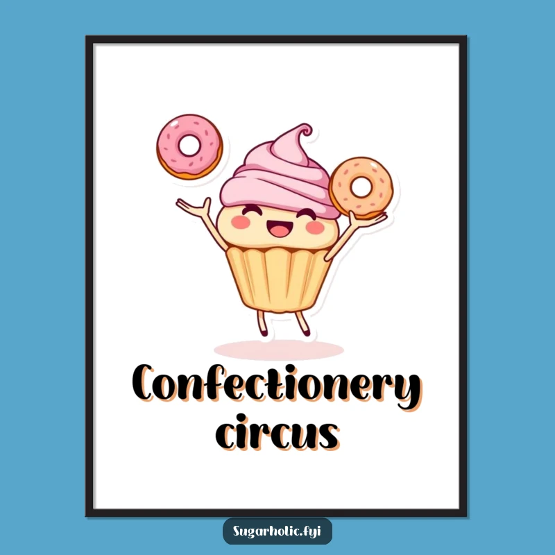 Funny Cupcake Donut Juggling Digital Art: Sweet Wall Decor!