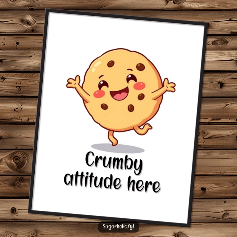 Funny Digital Art Print of a smiling cookie character performing a joyful cartwheel with an ecstatic expression.