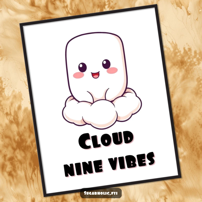 Funny Marshmallow Digital Art Print of a cheerful marshmallow character floating on a cloud, perfect for instant funny art.