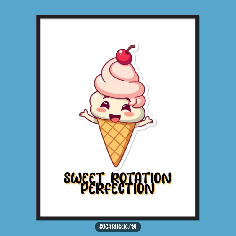 Funny Ice Cream Spin Digital Art: High-Res Cherry Print, Instant Funny Gift