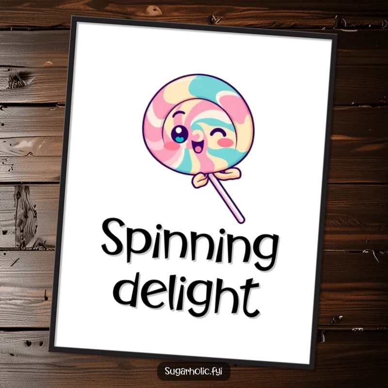 Funny Lollipop Digital Art Print of a playful lollipop character spinning with delight, perfect for instant funny art.