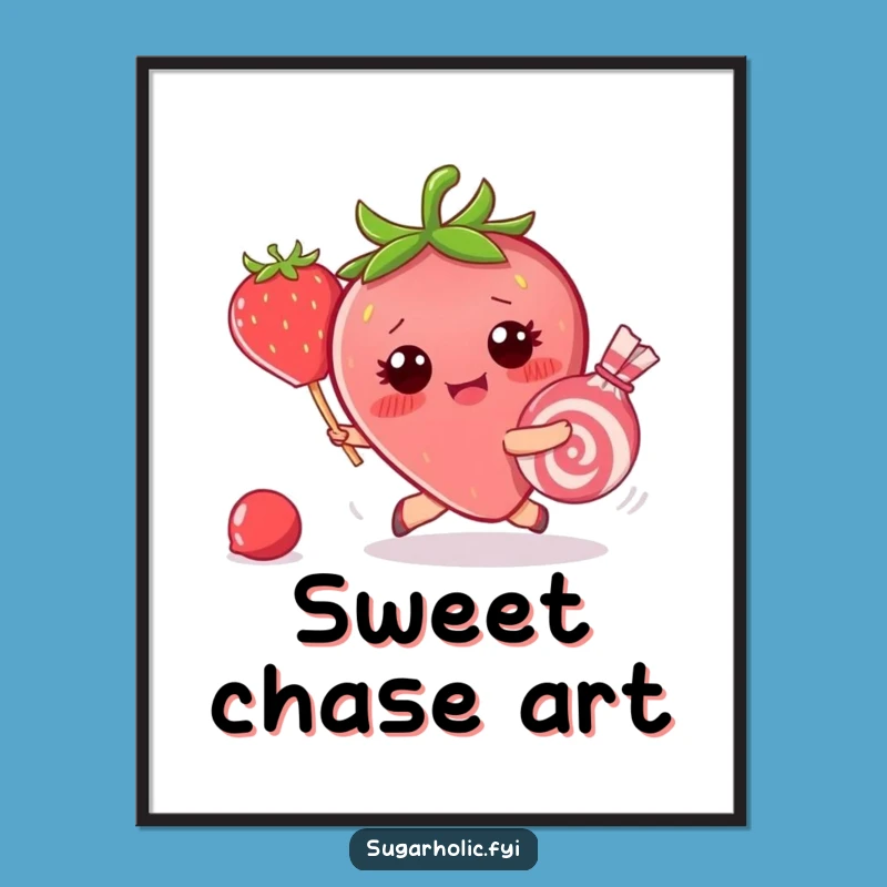Funny Strawberry Candy Chase Digital Art: Hilarious Fruit Character Decor
