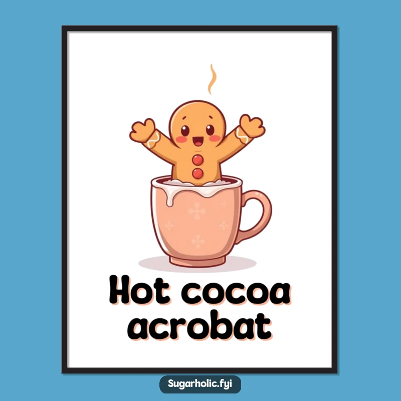 Funny Surprised Gingerbread Man Cocoa Leap Digital Art - Instant Holiday Decor Funny Gift