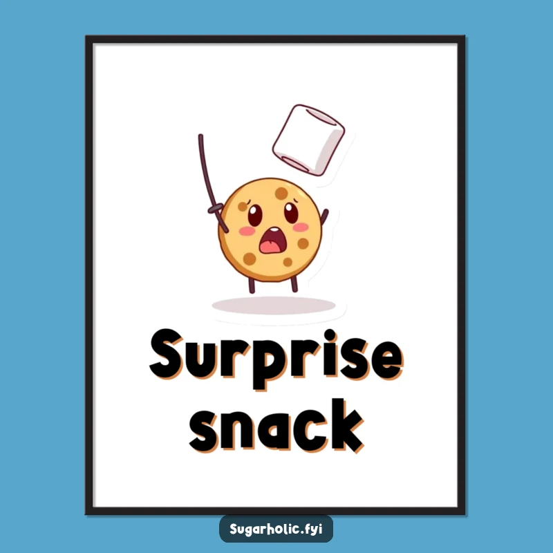Funny Surprised Cookie Digital Art: Whimsical Marshmallow Catch Print, Perfect Funny Gift!