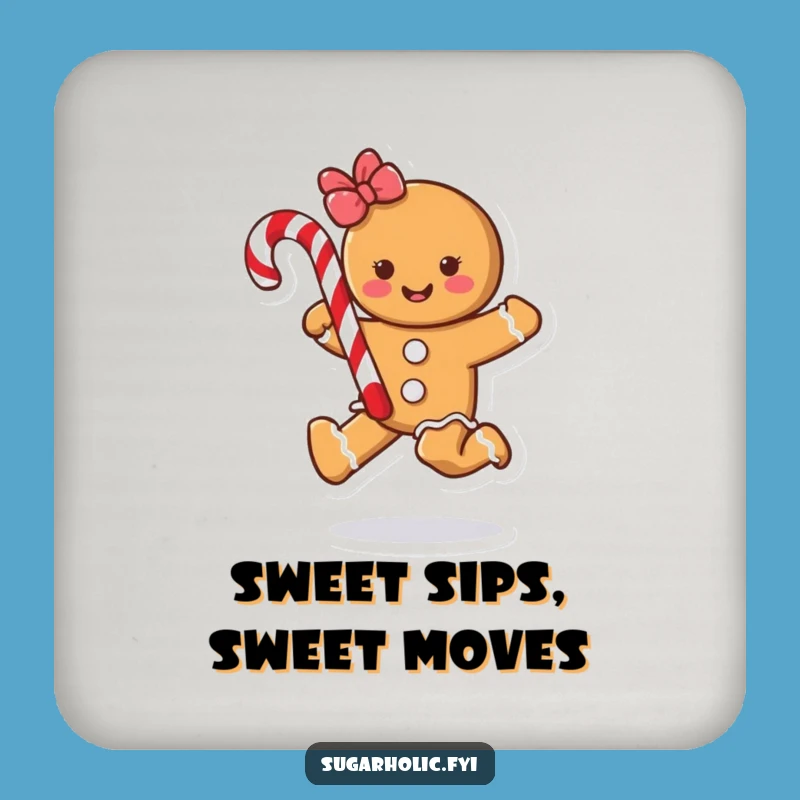 Funny Gingerbread Cookie Skipping Candy Cane Coaster - Protect Surfaces with Humor