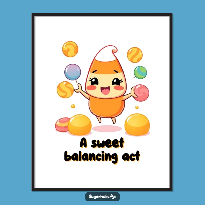 Funny Candy Corn Art Print: Juggling Character Delight for Festive Wall Decor
