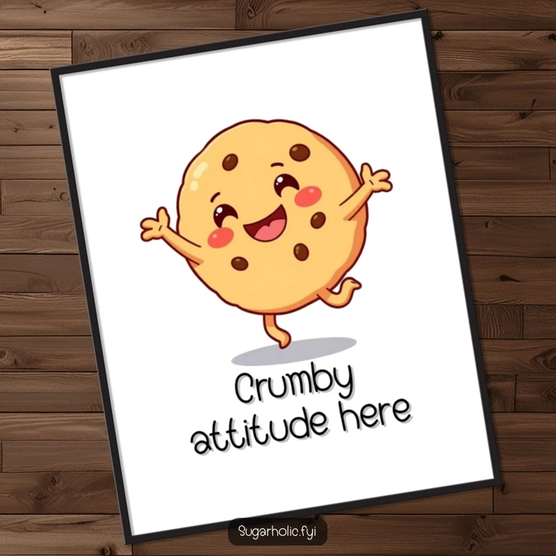 Funny Poster of a smiling cookie character joyfully performing a cartwheel with a wide, ecstatic grin.