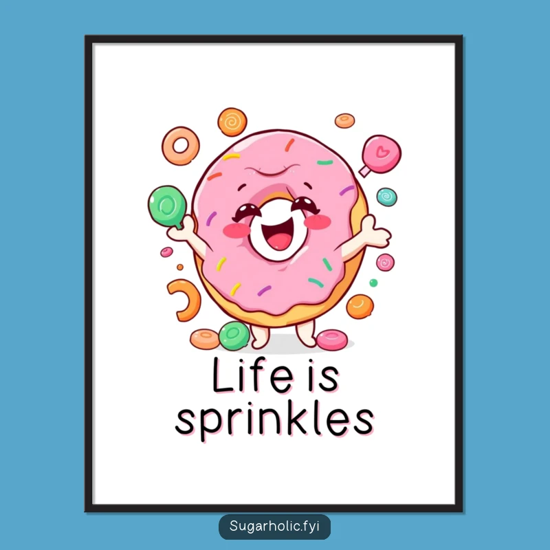 Funny Donut Juggling Candy Poster - Vibrant & Hilarious Wall Art for Sweet Spaces