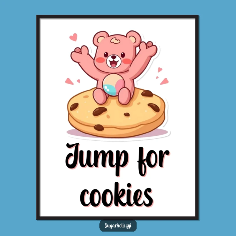 Funny Gummy Bear Cookie Jump Poster - Delicious Art for Sweet Wall Decor