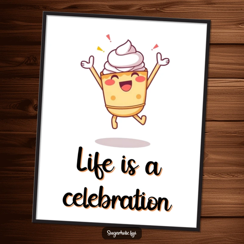 Funny Pie Poster: A cheerful pie character in a zesty, celebratory jump, bringing energetic vibes to any room.