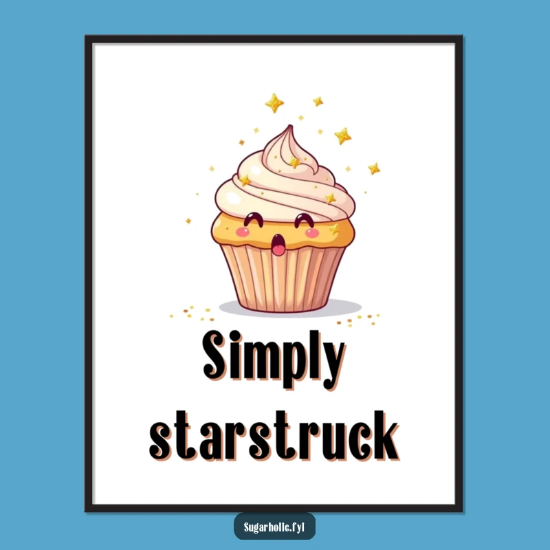 Funny Surprised Cupcake Poster - Glitter Star Shower Art, Perfect Funny Gift Decor