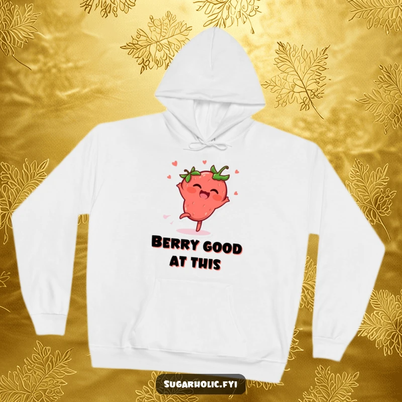 Funny Hoodie featuring a delighted strawberry character in mid-cartwheel, spreading infectious giggles and joyful energy.
