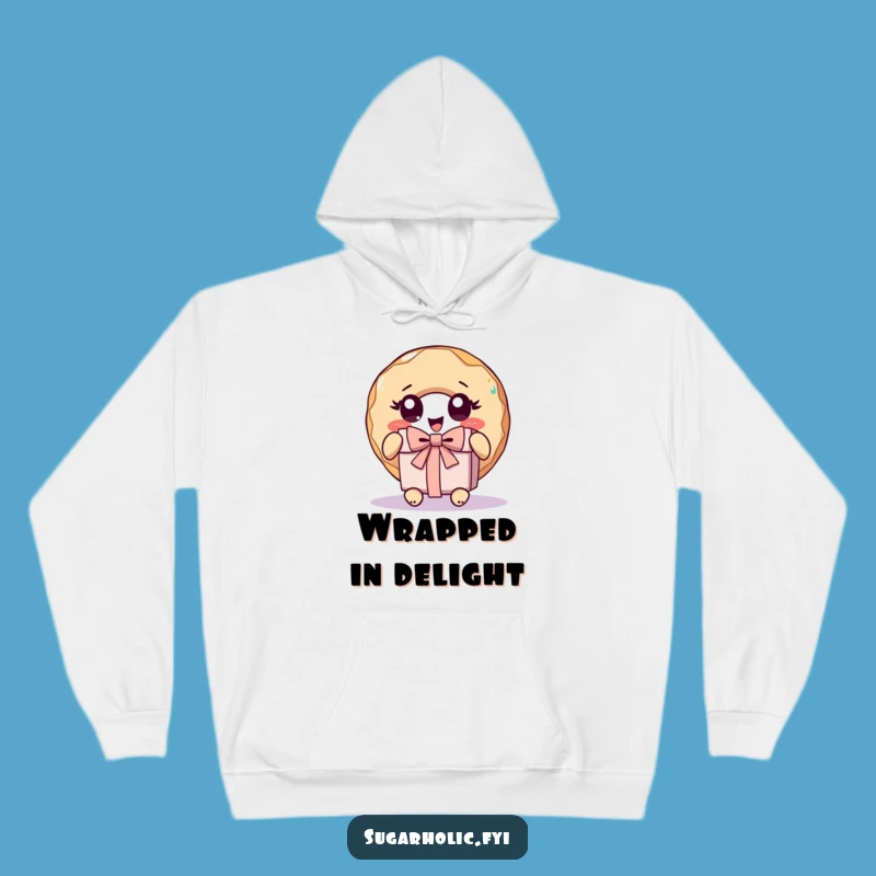 Cozy Funny Donut Unwrap Present Hoodie - Warm & Whimsical Surprise