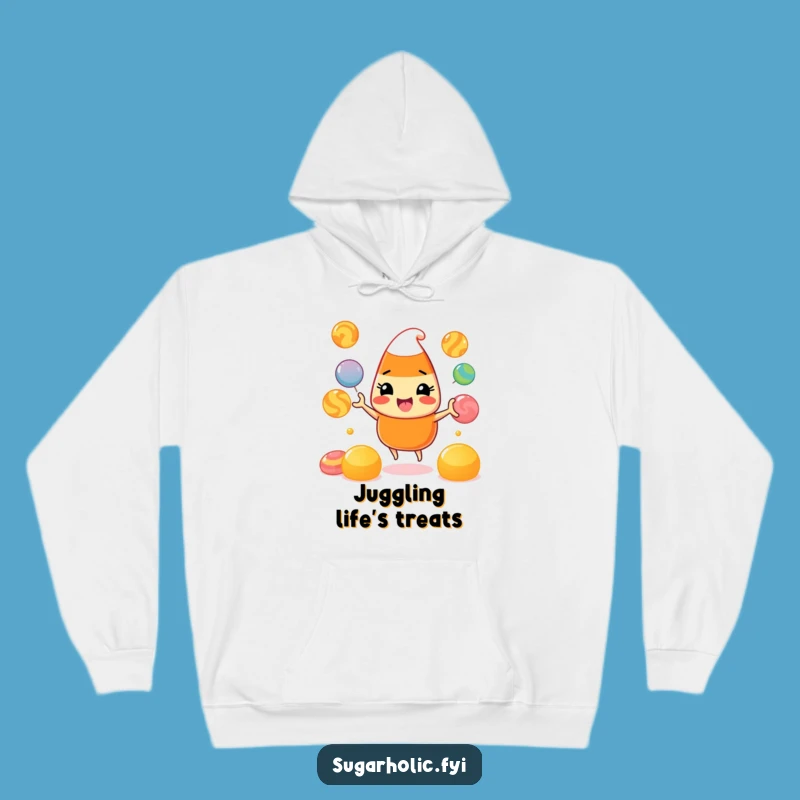 Funny Candy Corn Hoodie: Stay Cozy with a Juggling Character of Sweet Fun