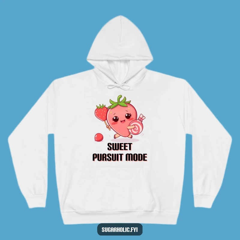 Funny Strawberry Candy Chase Hoodie: Cozy Hilarious Fruit Character Wear