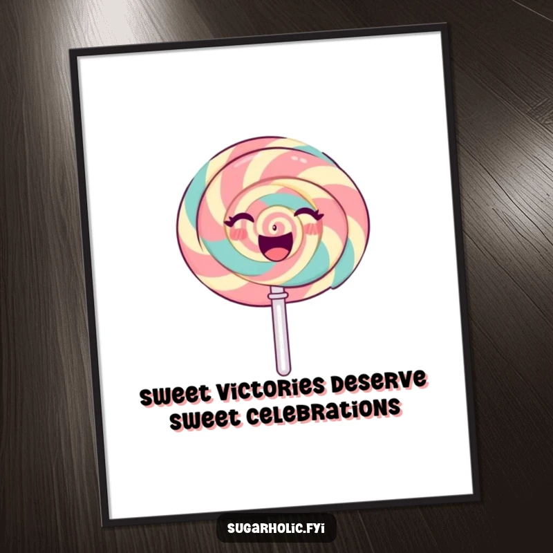 Free Printable Wall Art: A gleeful lollipop character in a radiant, sweet spin, adding a splash of joy to decor.