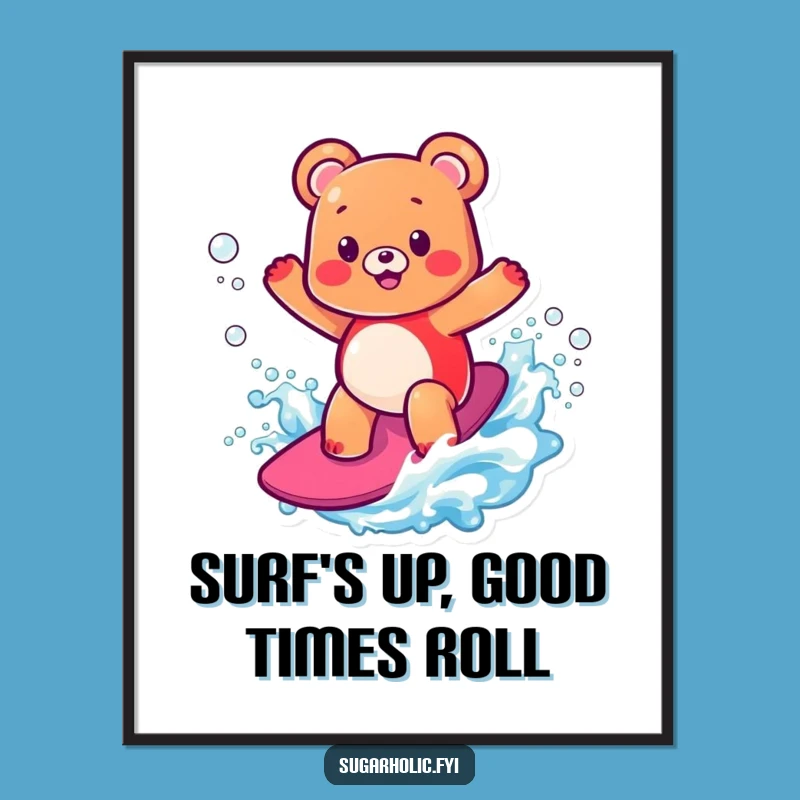 Free Printable Surfing Gummy Bear Art - Fun Downloadable Wall Decor for a Quirky Space