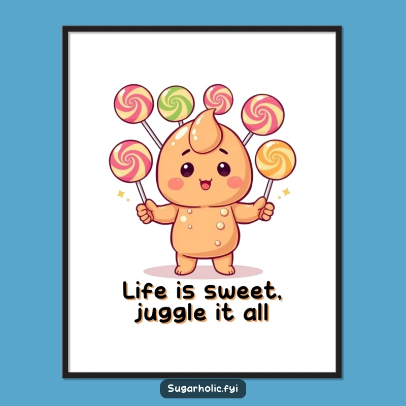 Funny Free Printable Wall Art: Caramel Candy Juggling Gumdrops, Quirky Downloadable Decor!