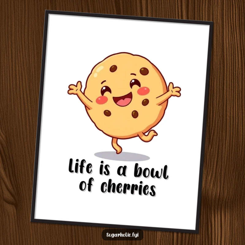 Funny Free Printable Wall Art: A smiling cookie character joyfully performs a dynamic cartwheel in mid-air.