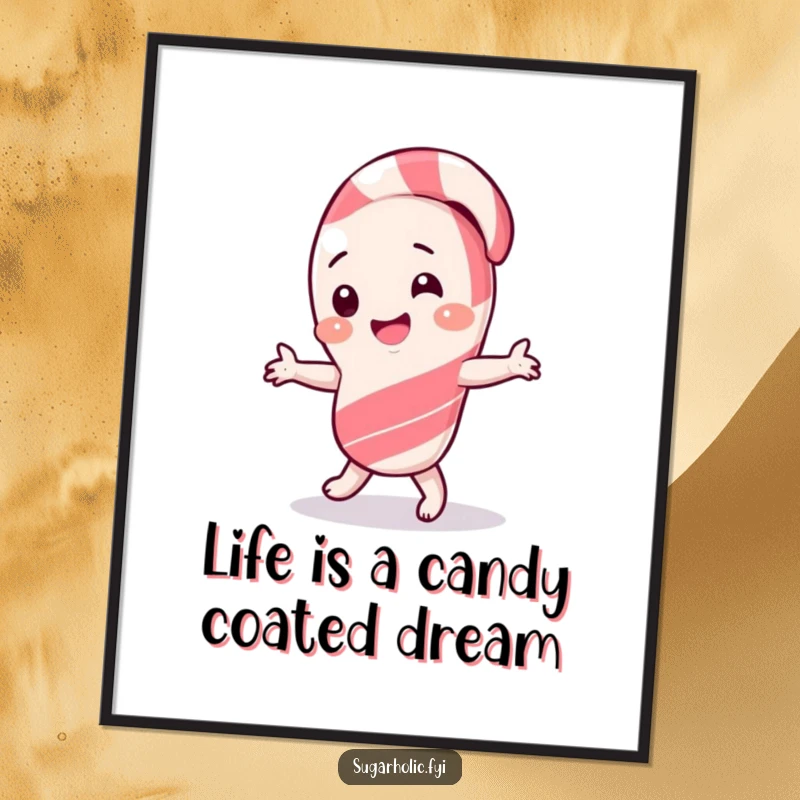 Funny Free Printable Wall Art: A giggling candy cane character performs a hilariously silly and energetic dance.