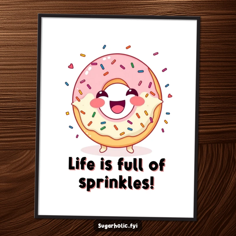 Funny Free Printable Wall Art: A laughing donut character gleefully juggles a vibrant mix of colorful sprinkles.