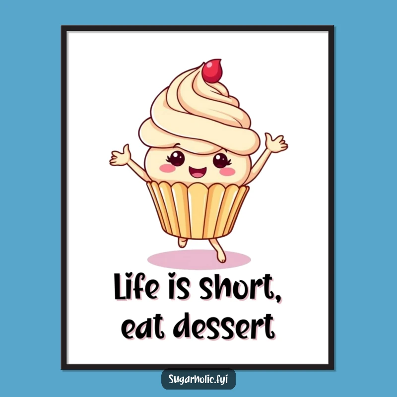 Funny Free Printable Wall Art: Dancing Cupcake, Whimsical Downloadable Decor