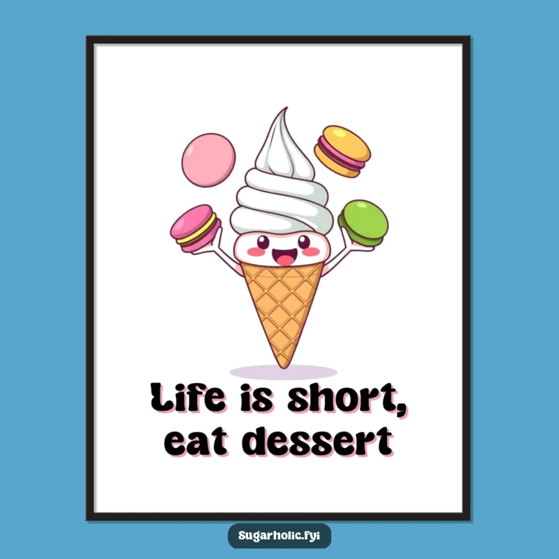 Free Printable Wall Art: Ice Cream Macaron Juggler, Funny Sweet Decor, Print at Home