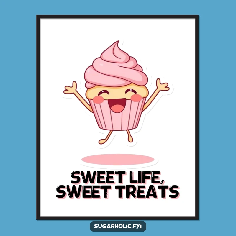 Free Printable Funny Wall Art: Excited Cupcake Bouncing with Joyful Energy