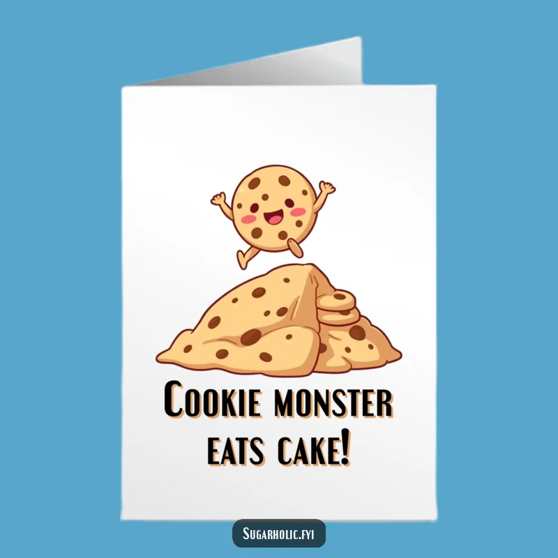 Free Printable Birthday Card: Giggling Cookie Jumps Over Cookies - Funny Downloadable Gift