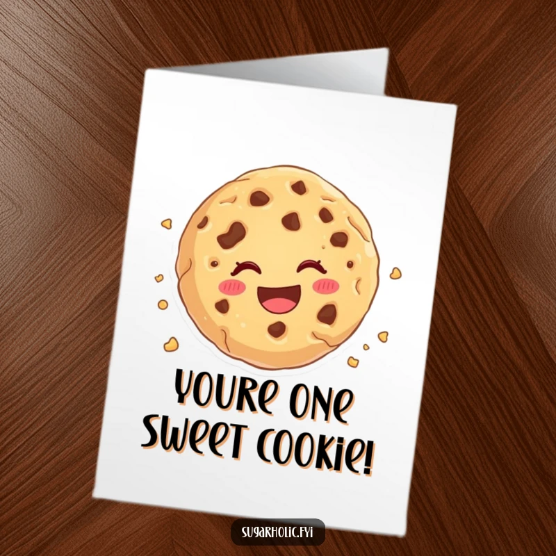 Funny Free Printable Birthday Card showing a cookie joyfully disintegrating with loose crumbs and happy eyes.