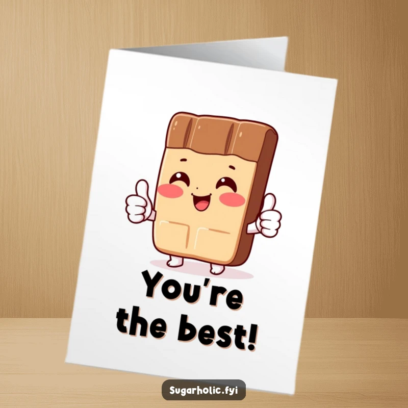 Funny Free Printable Birthday Card: A blushing chocolate bar character gives a hearty two thumbs up.