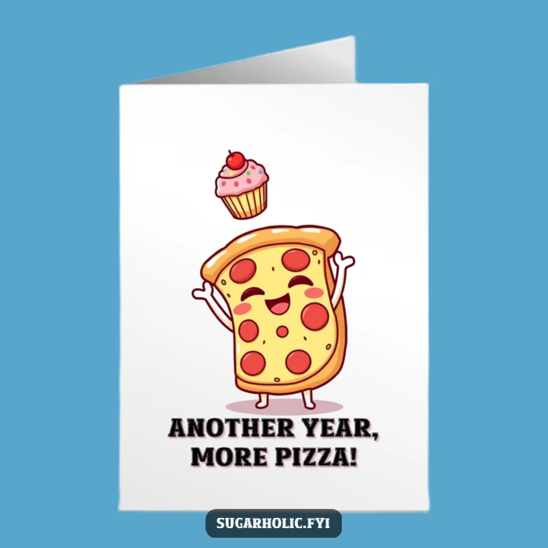Free Printable Birthday Card: Funny Pizza & Cupcake Toss Design, Perfect Downloadable Gift