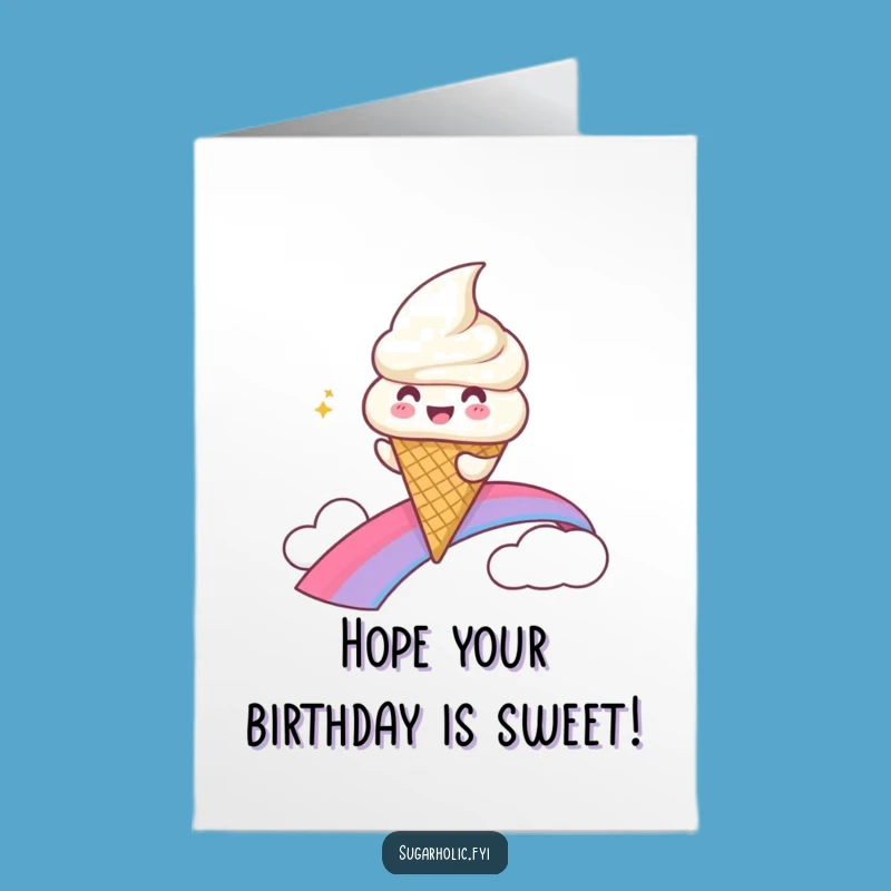 Free Printable Birthday Card: Ice Cream Sliding Rainbow - Funny Downloadable Gift