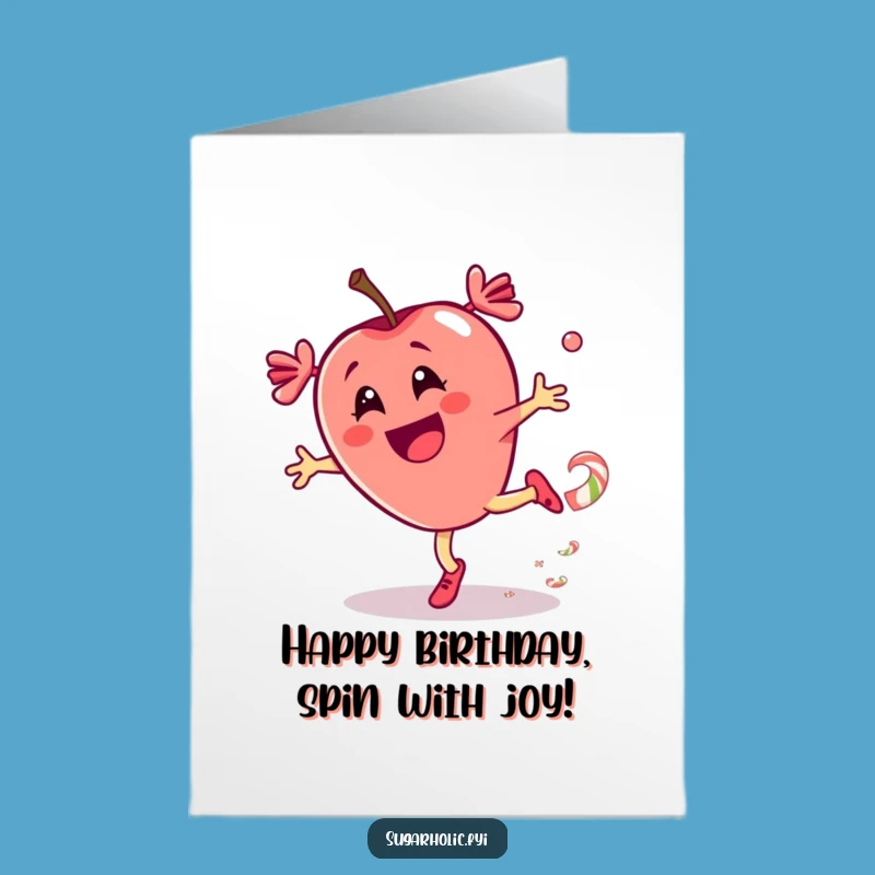 Free Printable Birthday Card: Candy Apple Cartwheel - Fun Downloadable Gift