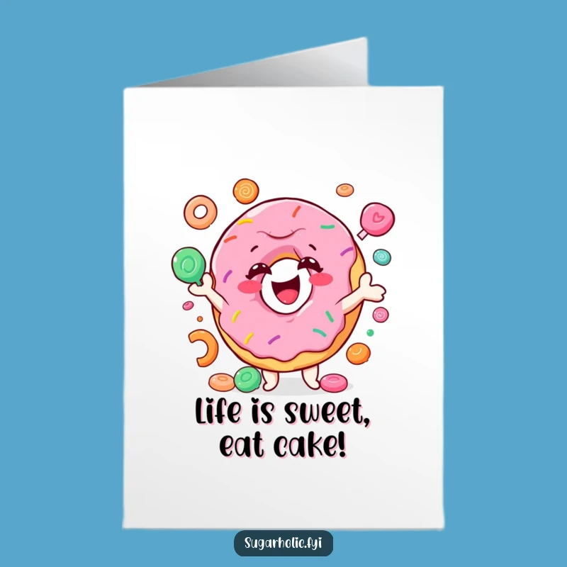 Free Printable Birthday Card: Funny Donut Juggling Candy, Hilarious Downloadable Gift