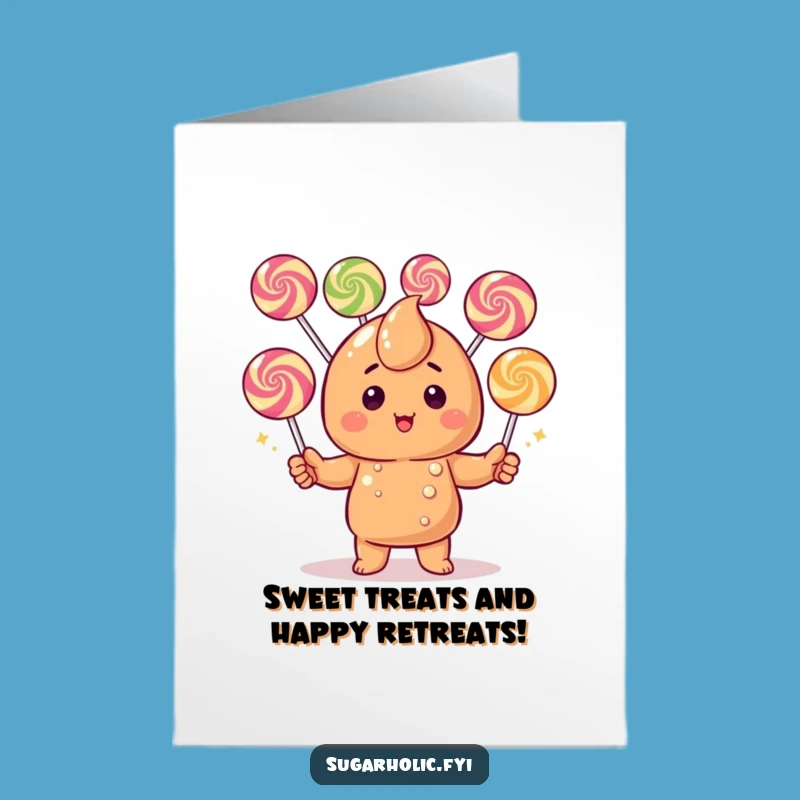 Free Printable Birthday Card: Funny Caramel Candy Juggling Gumdrops, Perfect DIY Gift!