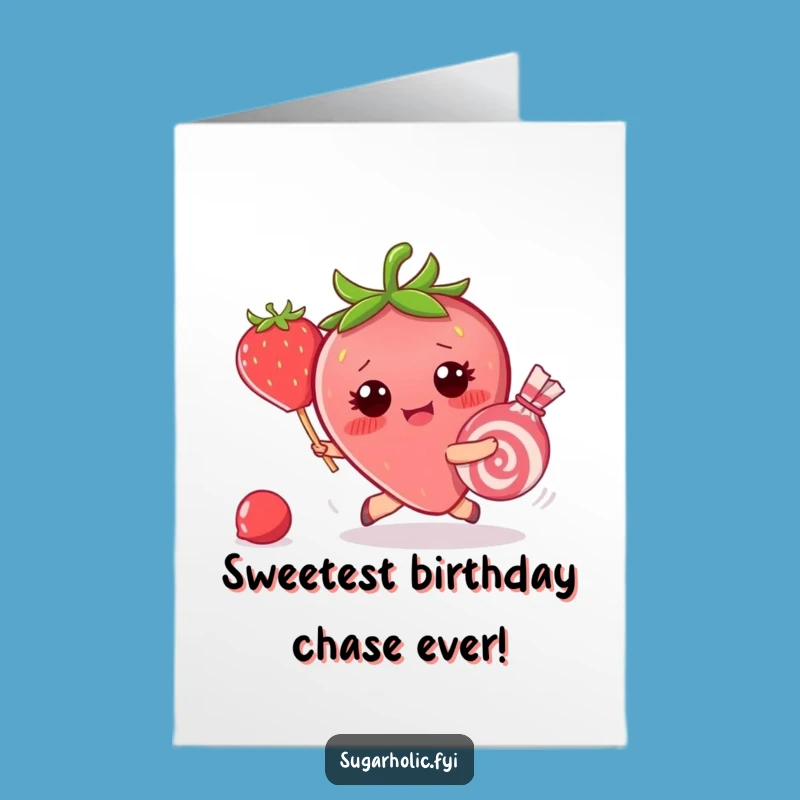 Free Printable Birthday Card: Strawberry Chasing Candy Fun